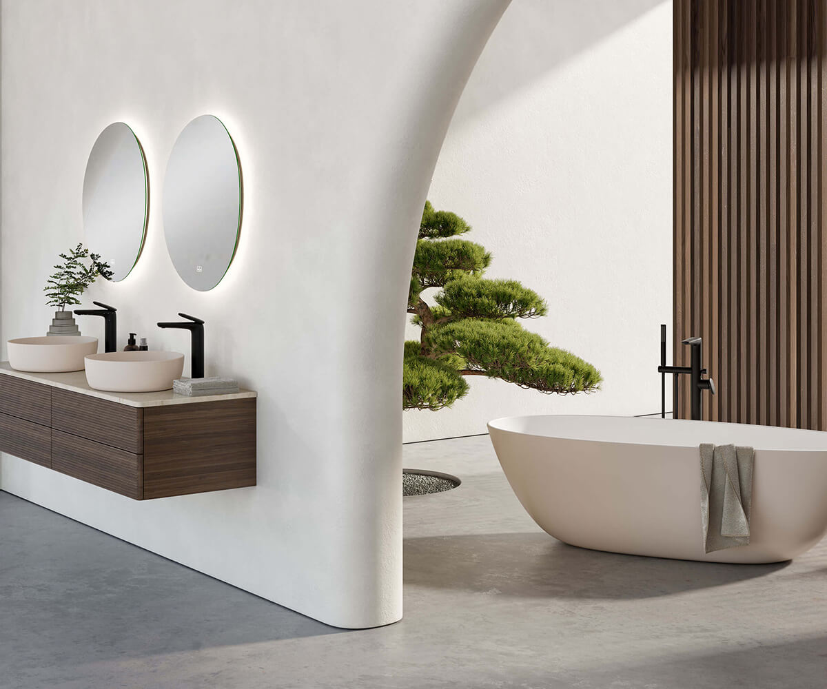 Technische Ausstattung von SYSTEM MASSIVHAUS - Badezimmer mit Waschbecken und Badewanne